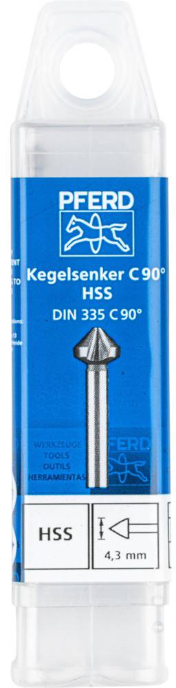 Packaging for a countersink by Pferd, Model C 90°, HSS, DIN 335 C 90°. Marking indicates size 4.3 mm.
