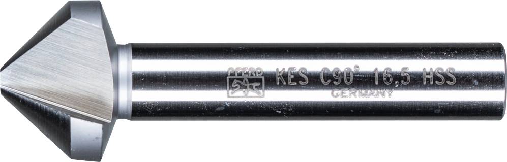 A countersink made of gleaming metal with the inscription 'K-S C90° 16.5 HSS', manufactured in Germany, suitable for precision machining.
