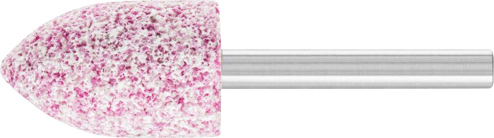 A red and white grinding head with a cylindrical metal handle; used for processing and polishing surfaces.