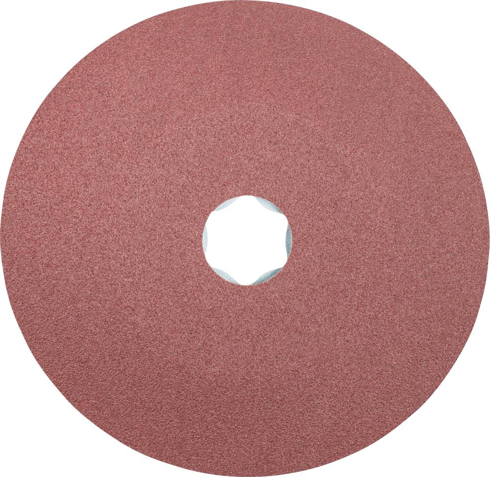 Round grinding disc with a red, rough surface and central hole, used for industrial grinding machines.
