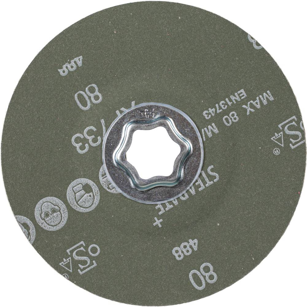Green grinding disc, marked with '80', with a central hole for mounting on grinding machines. Suitable for metalworking or woodworking.