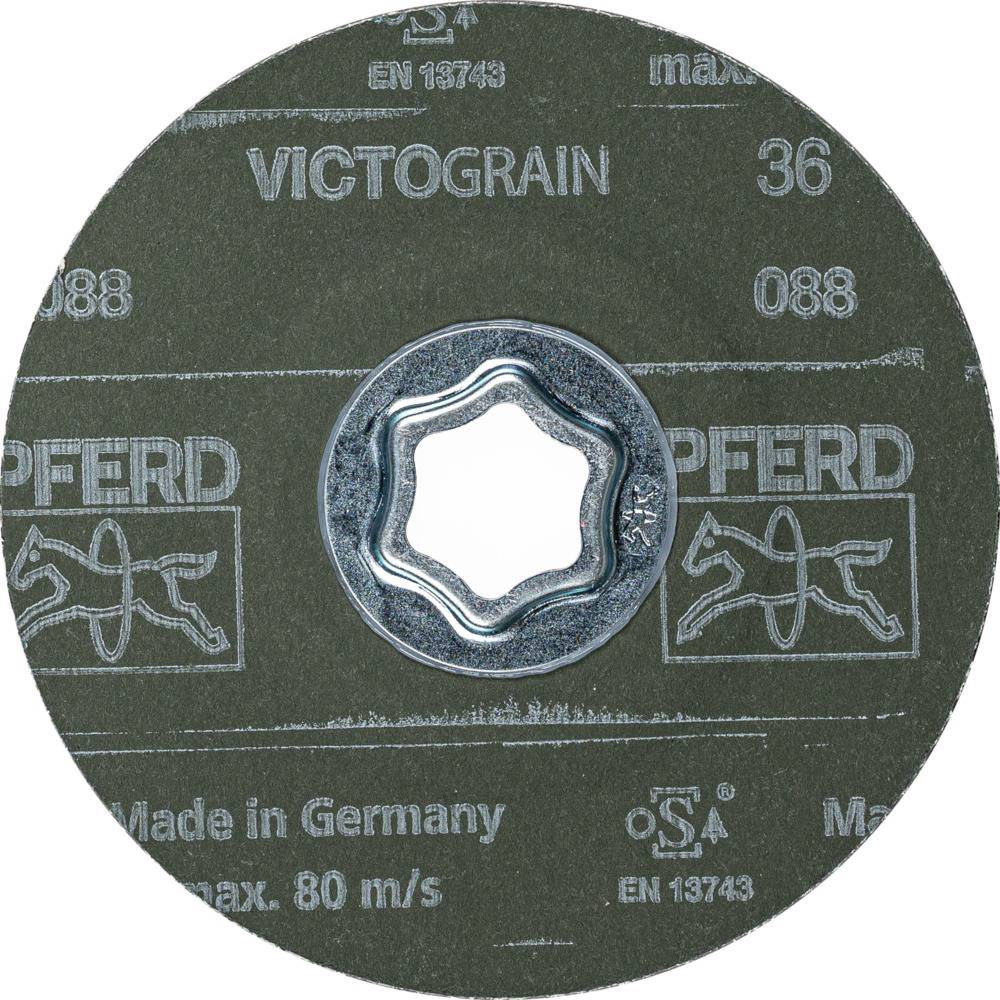 'VICTOGRAIN 36' Grinding Disc with Fixing Holes and Company Logos. Made in Germany, max. 80 m/s. For Grinding Works.