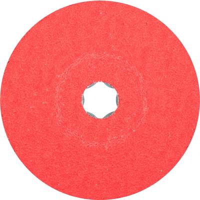 A red sandpaper disc with a hole in the centre.