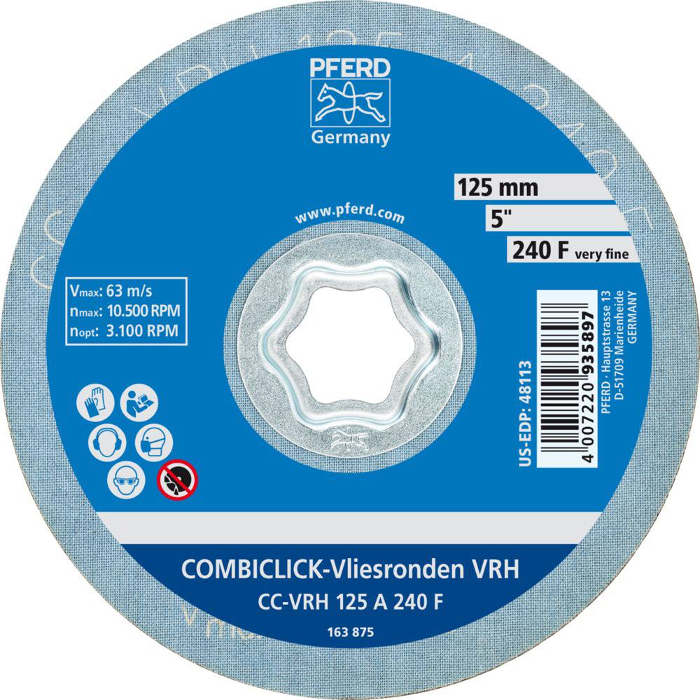 PFERD TOOLS 42000060 COMBIKLICK hard nonwovens CC Ø 125 mm A 240F for fine grinding & finish for angle grinders Diameter-1
