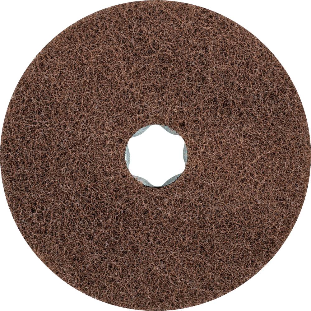 Brown sanding pad with a circular shape and central opening, used for cleaning or surface treatment.