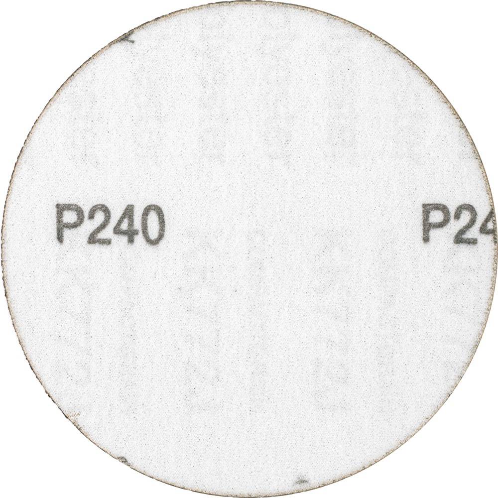 Round abrasive paper sheet with 'P240' grit printed. The paper is white with brown edges.