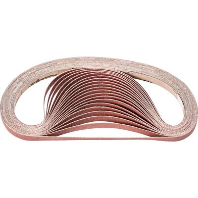 Sanding belt in a loop shape, red, stacked; used for sanding work on wood or metal surfaces.
