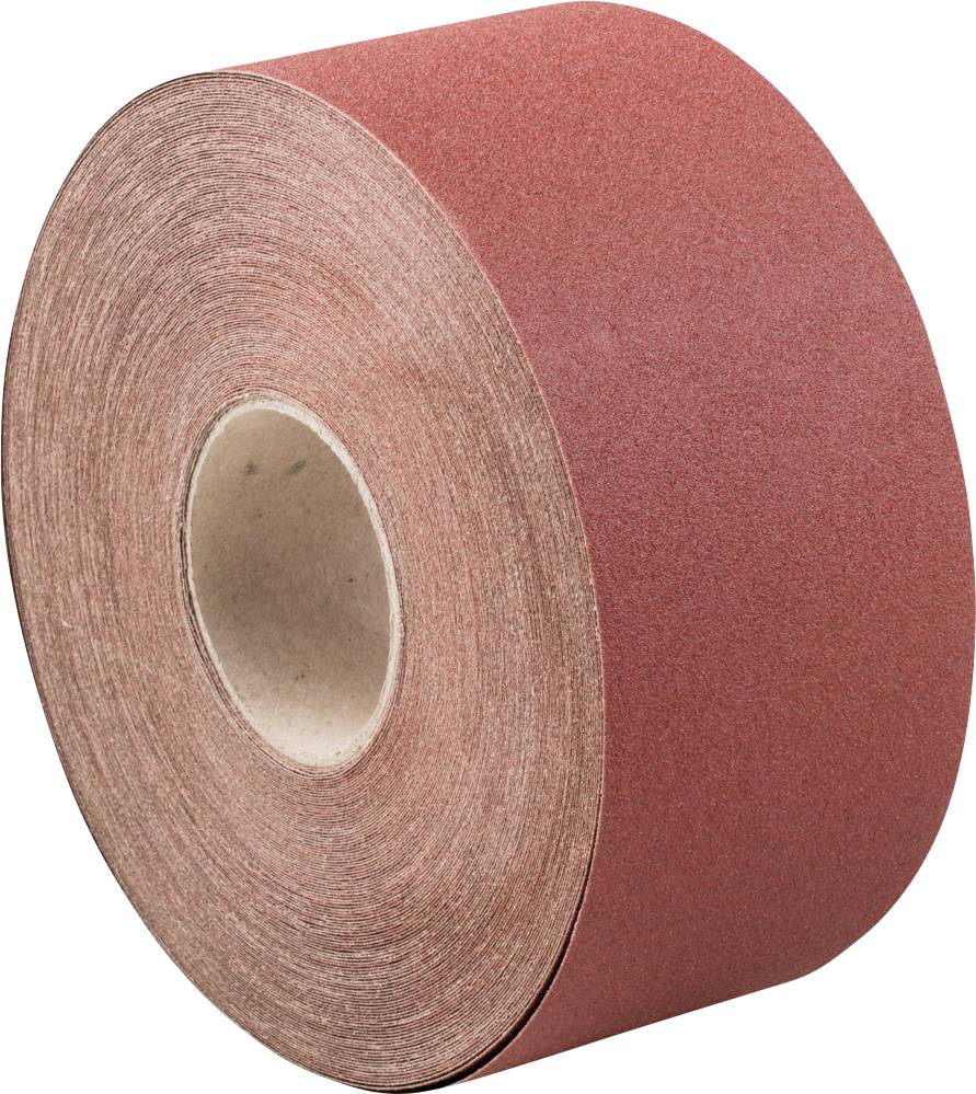A large roll of sandpaper, rust-brown, on a white background. Ideal for sanding work in workshop or construction.