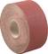 A large roll of sandpaper in a reddish-brown colour, lying on a flat surface. It is wound in a spiral formation.
