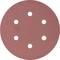 A round grinding disc with six evenly distributed holes on a red background, used for grinding machines.