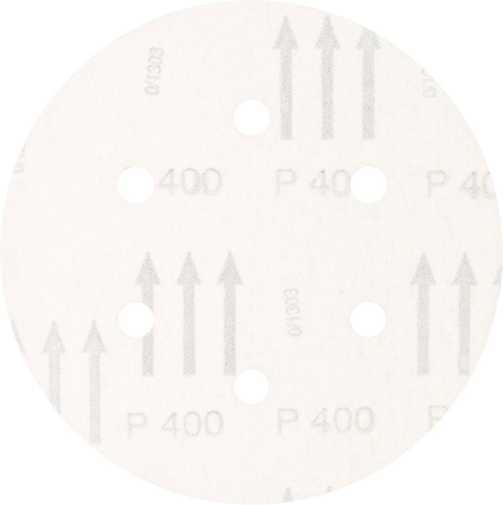 Round grinding disc with grey arrows, marked 'P 400' indicating the grain size, and six holes for dust extraction.