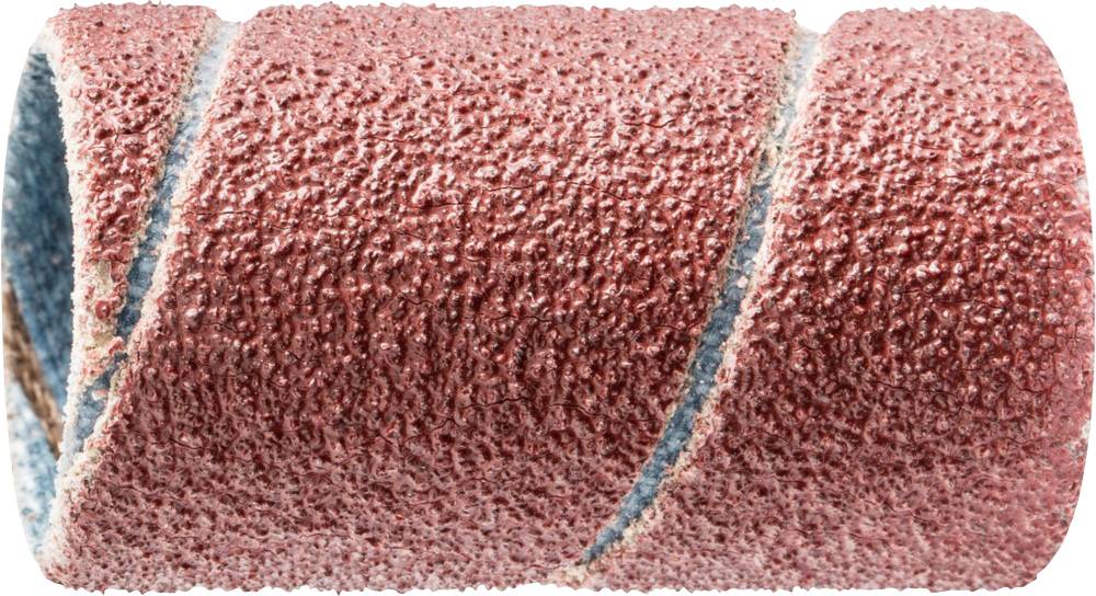 Abrasive sleeve with coarse, red grit for grinding work on cylindrical workpieces.