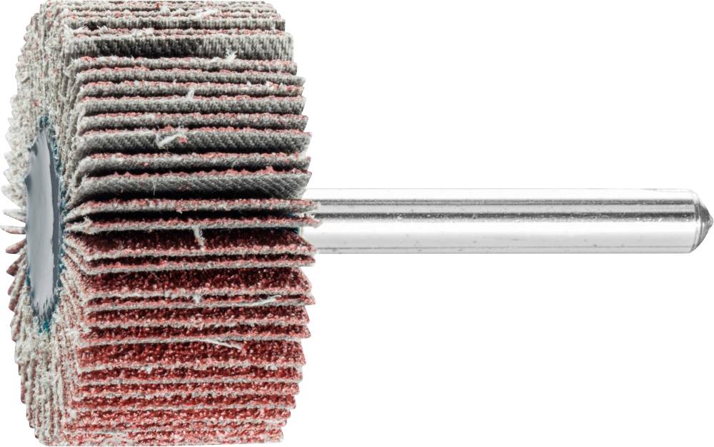 A sanding attachment consisting of multiple layers of sandpaper, mounted on a metallic rod. Used for polishing surfaces.