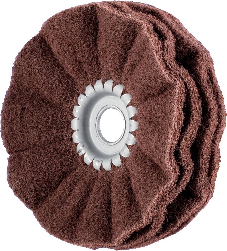 Brown grinding disc with a wavy surface and metal core, used for polishing or grinding materials.