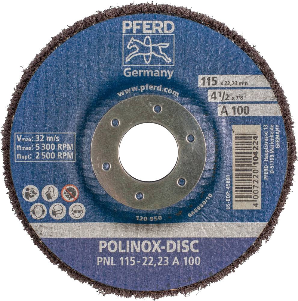 PFERD TOOLS 44692258 POLINOX Vlies-Sanding disc PNL Ø 115 mm bore-Ø 22.23 mm A 100 for fine grinding & finish 115 mm 5 p-1