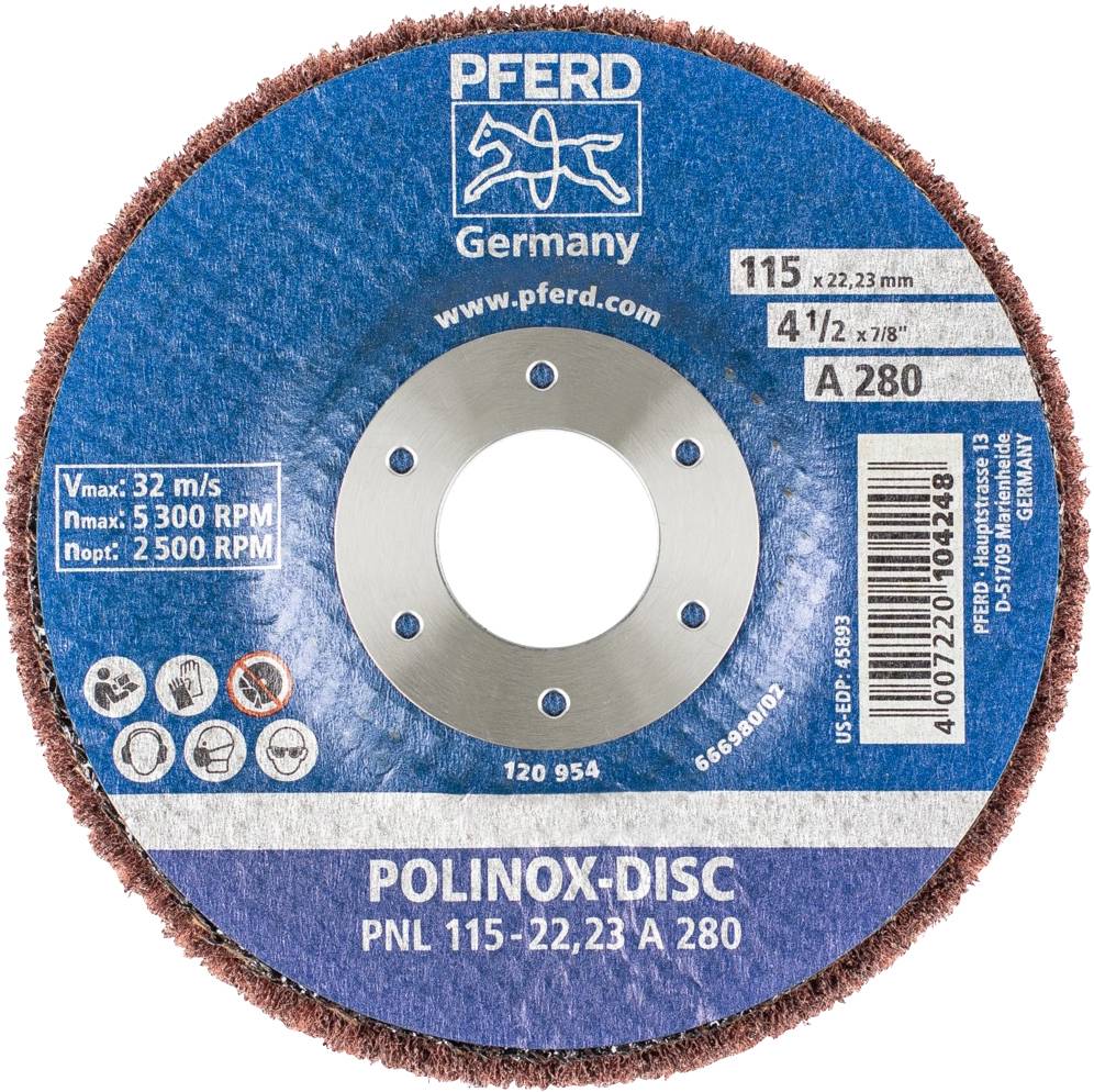PFERD TOOLS 44692260 POLINOX Vlies-Sanding disc PNL Ø 115 mm bore-Ø 22.23 mm A 280 for fine grinding & finish 115 mm 5 p-1