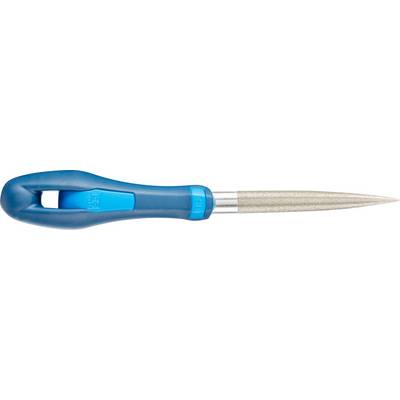 Hand screwdriver with a blue handle and silver blade, used for tightening or loosening screws.