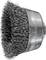 Steel circular wire brush with dense bristles for drill machines. Used for grinding or removing rust and paint.