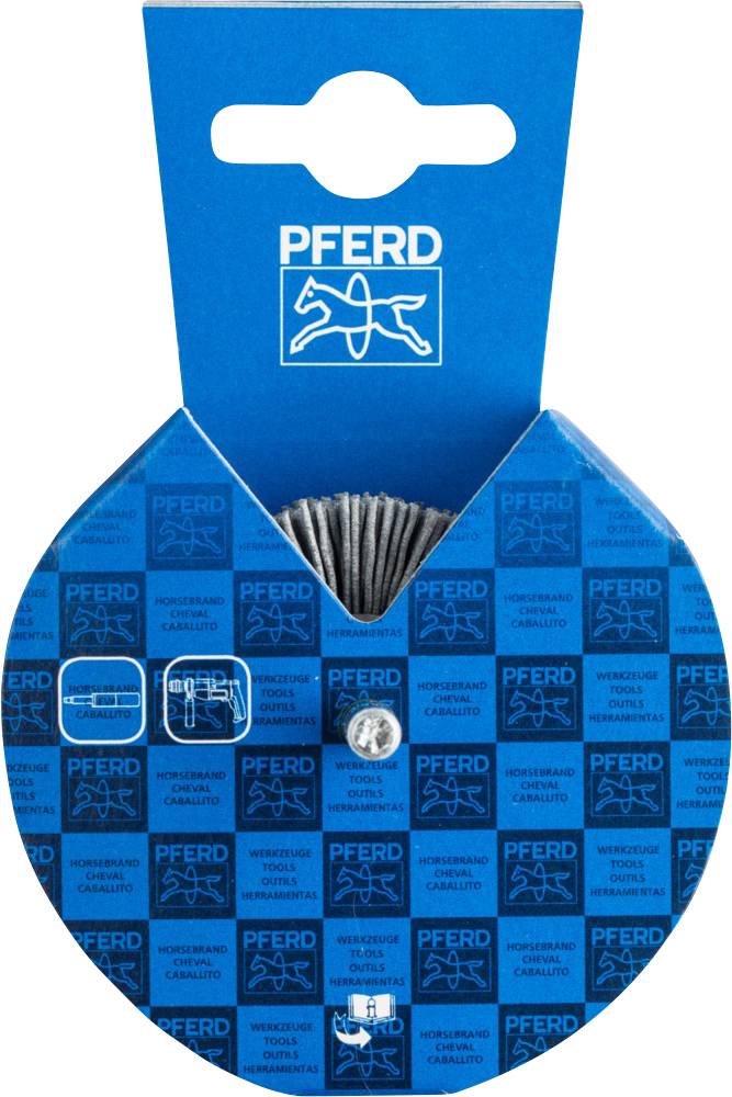 Blue-packaged brush from 'PFERD' for surface processing, with logo and company name, circular cardboard packaging.