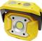 Yellow portable LED work light with a silver reflector in the centre, suitable for use on construction sites or in workshops.