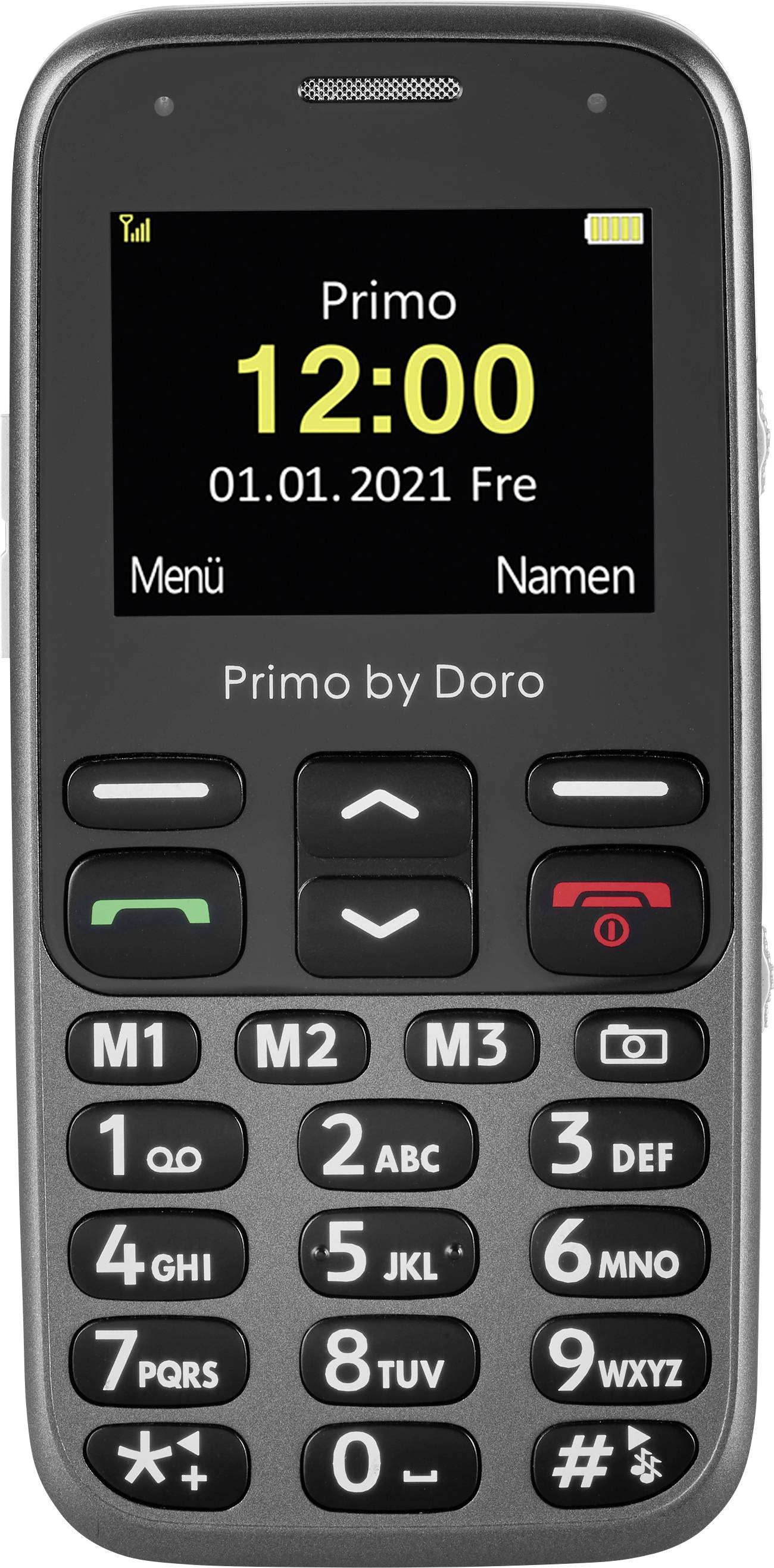Primo 218 by Doro Mobiltelefon mit großem Fardisplay, Sturzsensor,  Notruftaste, Taschenlampe, Ortung, inkl. Tischladestation, Graphit :  : Elektronik & Foto