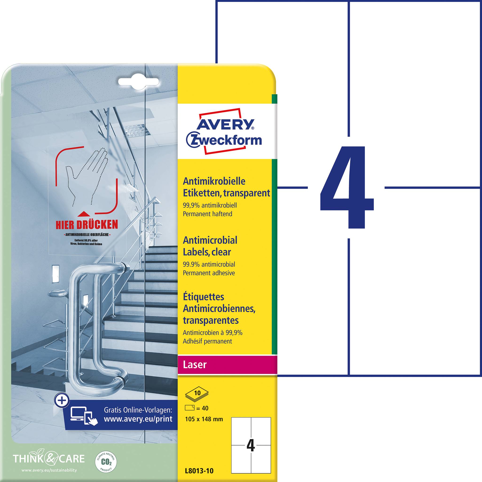 Avery-Zweckform L8013-10 Anti-bacterial labels 105 x 148 mm Transparent 40 pc(s)-0