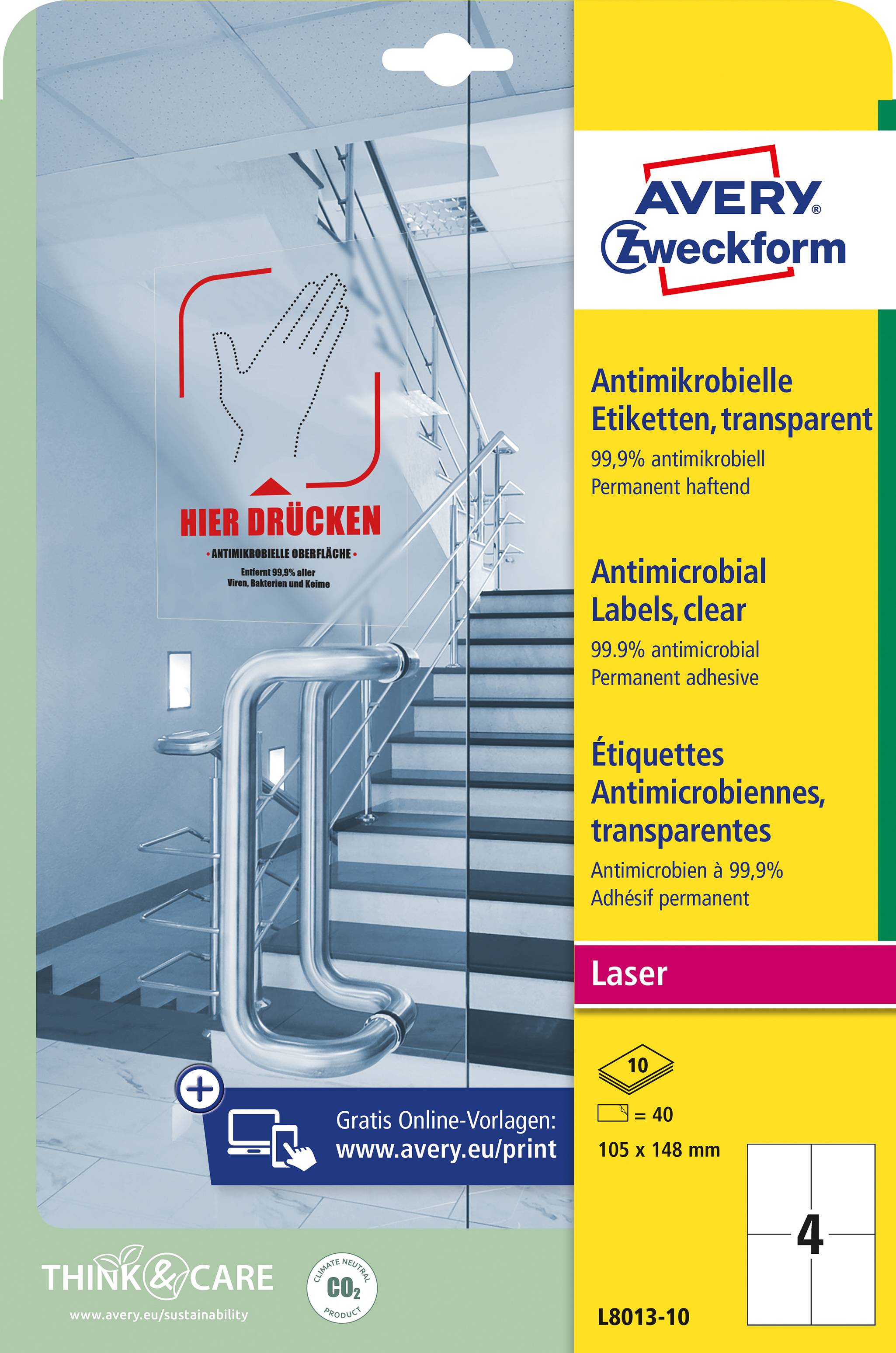 Avery-Zweckform L8013-10 Anti-bacterial labels 105 x 148 mm Transparent 40 pc(s)-2
