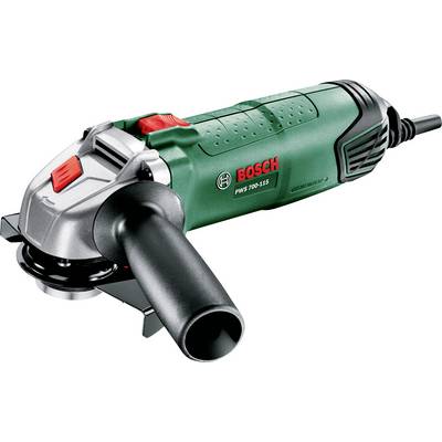 Angle grinder with green casing and black handle; suitable for DIY work. Marked 'Bosch PWS 700-115'.
