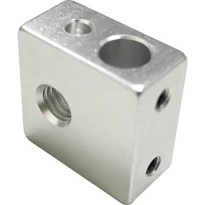 Metal block with multiple drillings, presumably part of a machine component or mechanical system.