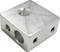 A metallic, cube-shaped block with multiple threaded apertures on the sides and top, suitable for technical or mechanical applications.