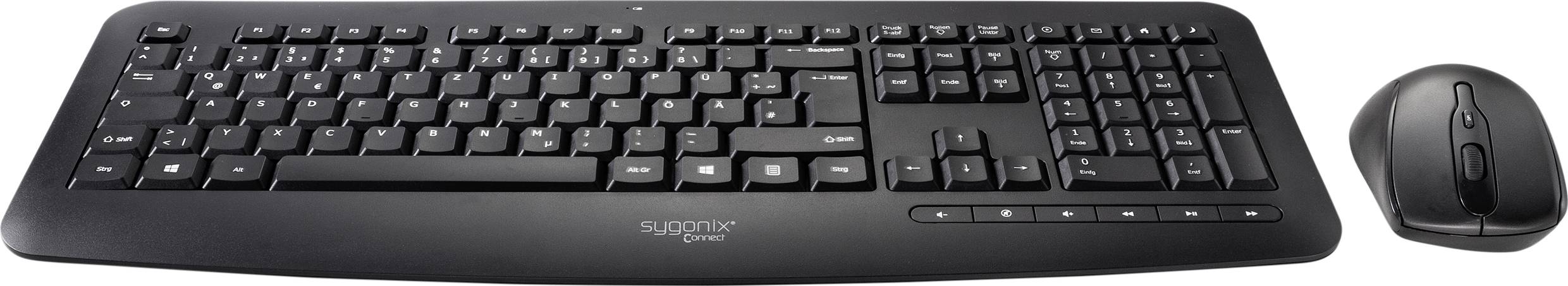 Sygonix Connect SC-KMC-300 Radio Keyboard and mouse set Numeric keypad German, QWERTZ Black-2