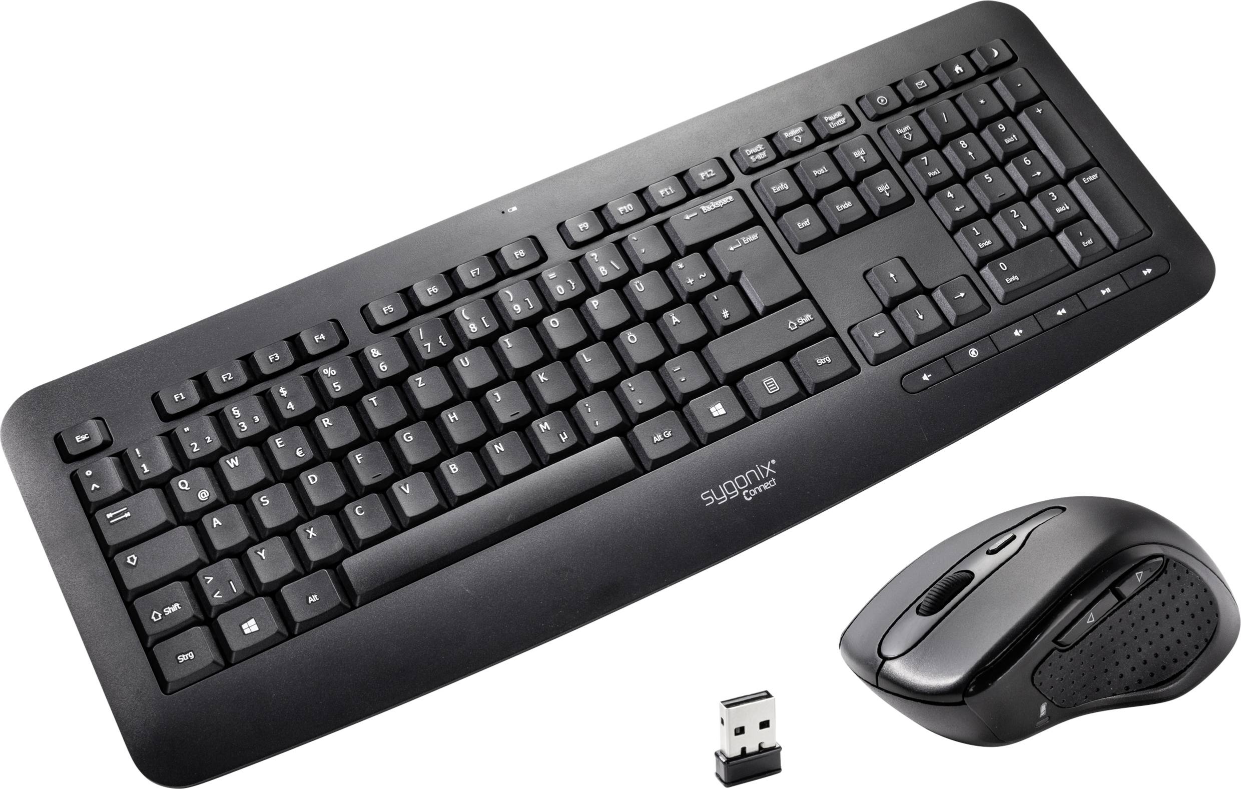 Sygonix Connect SC-KMC-300 Radio Keyboard and mouse set Numeric keypad German, QWERTZ Black-4