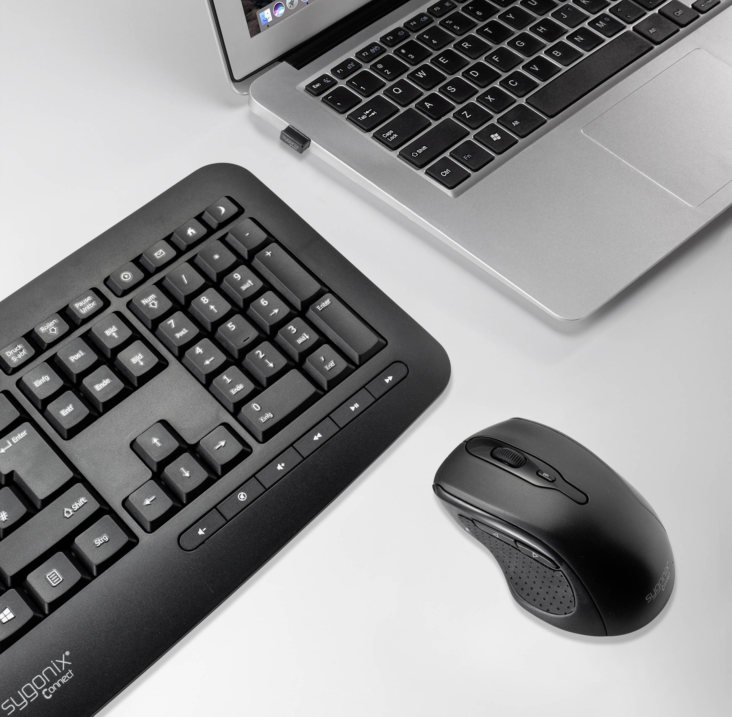 Sygonix Connect SC-KMC-300 Radio Keyboard and mouse set Numeric keypad German, QWERTZ Black-6