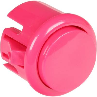 A large, round, bright pink button with a smooth, glossy surface.