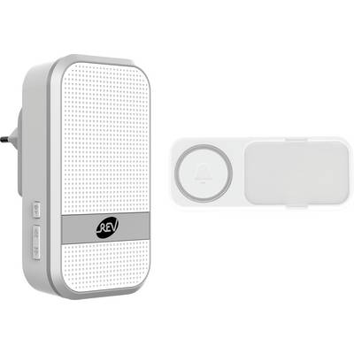 Wireless Doorbell Set with Receiver and Transmitter, Modern Design. The Receiver Plugs into a Power Socket, Transmitter with Doorbell Symbol.