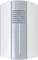 A modern, rectangular door chime in white and silver with vertical lines in the centre.