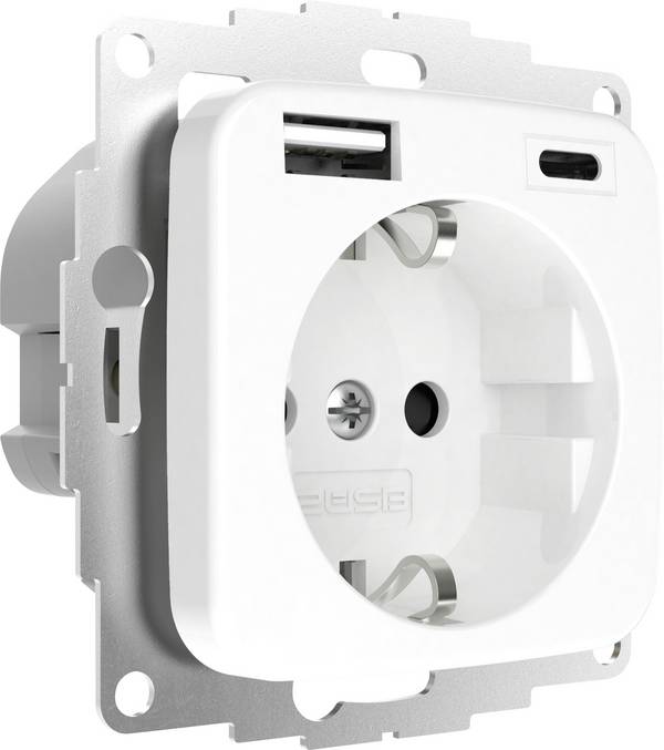 2USB 2U-449368 PG socket Child safety, incl. USB charging port IP20 Pure white (glossy)