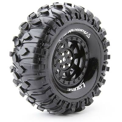 'Sporty tyre with a rugged tread pattern and white 'Louise' print on the sidewall, suitable for off-road vehicles.'
