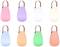 Eight colourful LED lamps with handles, arranged in two rows. Each lamp has a different colour, including pink, purple, white, and green.