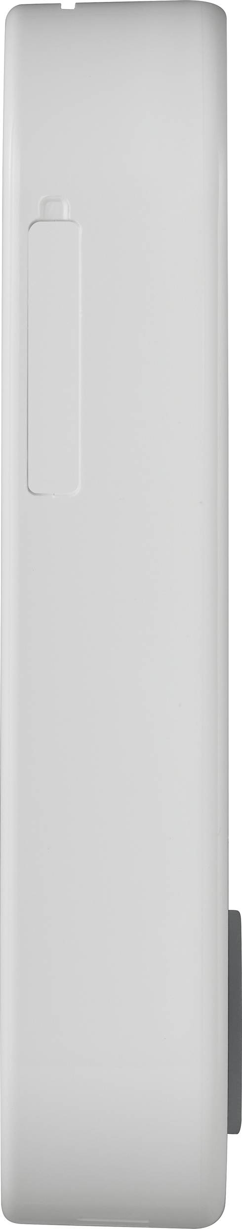 Silver cylinder with a flat surface and rounded corners, side recess visible.