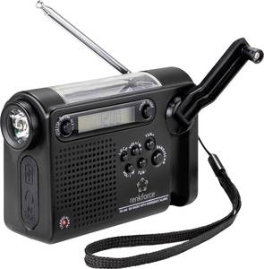 Renkforce RF-CR-200 Portable radio FM, AM, SW Emergency radio  rechargeable, Solar panel, Crank, Alarm clock, Torch Black