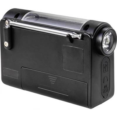 A black, portable device with a USB port and built-in light. Possibly a charger or a torch.