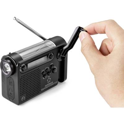 Hand-cranked emergency radio with hand crank, solar panel, and antenna. Suitable for power cuts, disaster relief, and outdoor adventures.