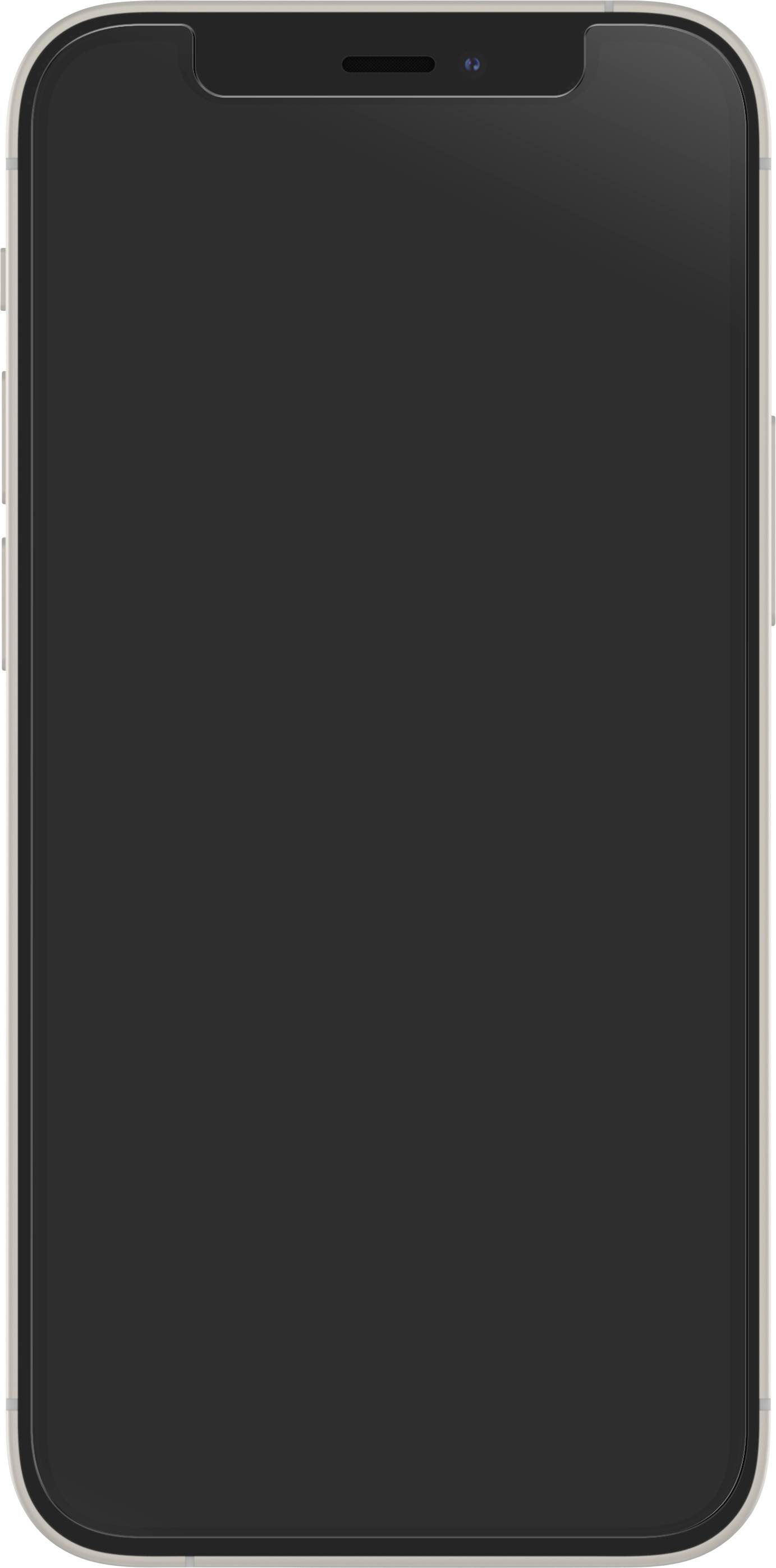 A smartphone with a black screen, slim bezel, and rounded corners, shown from the front.