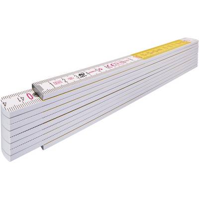 A folded wooden ruler measuring two metres in length. Scale in centimetres and millimetres clearly visible.
