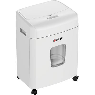 Paper shredder with closed compartment, 'DAHLE' brand logo visible, mounted on castors for mobility.