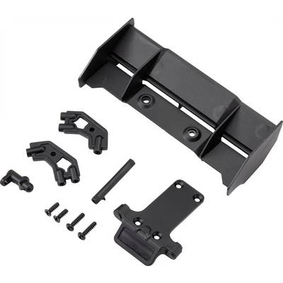 A bicycle rack mounting kit in individual parts, including brackets, screws and mounting elements on a white background.