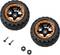 Two black-orange RC tyres with hexagonal lock and screws.