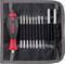 A screwdriver set with nine interchangeable heads and an ergonomic handle, stored in a compact case.