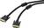 Two black DVI monitor cables with metallic plugs and ferrite cores for signal enhancement, lying side by side.